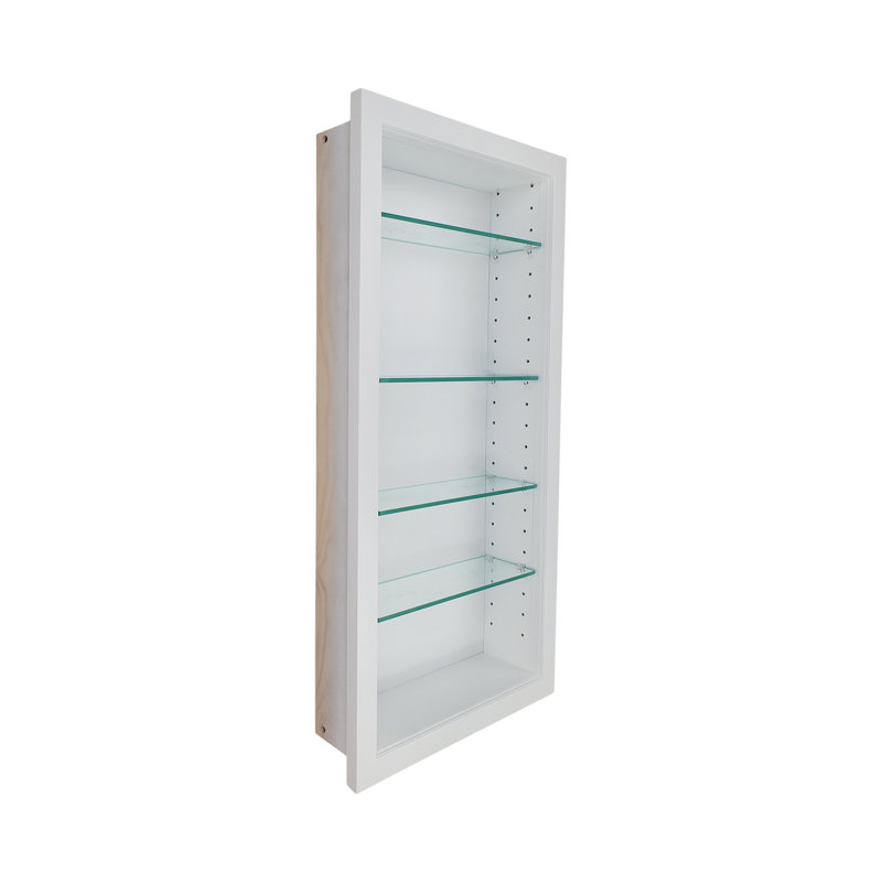 Durango 4 Piece Solid Wood Recessed Wall Shelf with Adjustable Shelves, White, 23.5" H x 15.5" W x 3.5" D
