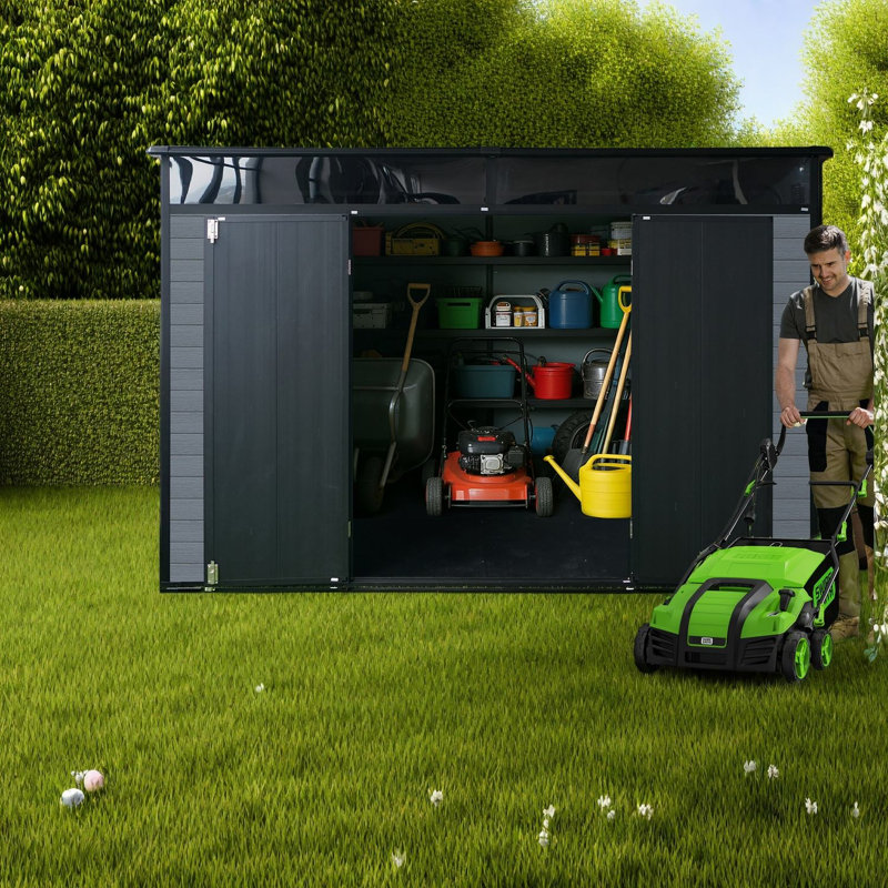 Spacious Storage Sheds, 10x7 ft Resin Steel Modern Backyard Organizer