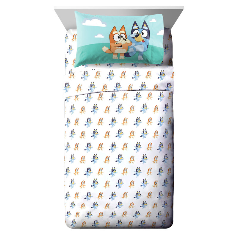 Blue and White Reversible Microfiber Toddler Bedding Set