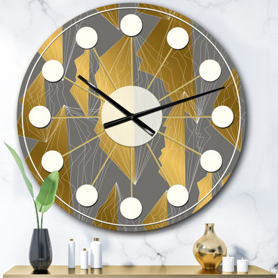 Golden Polygon Pattern - Mid-Century Modern wall clock