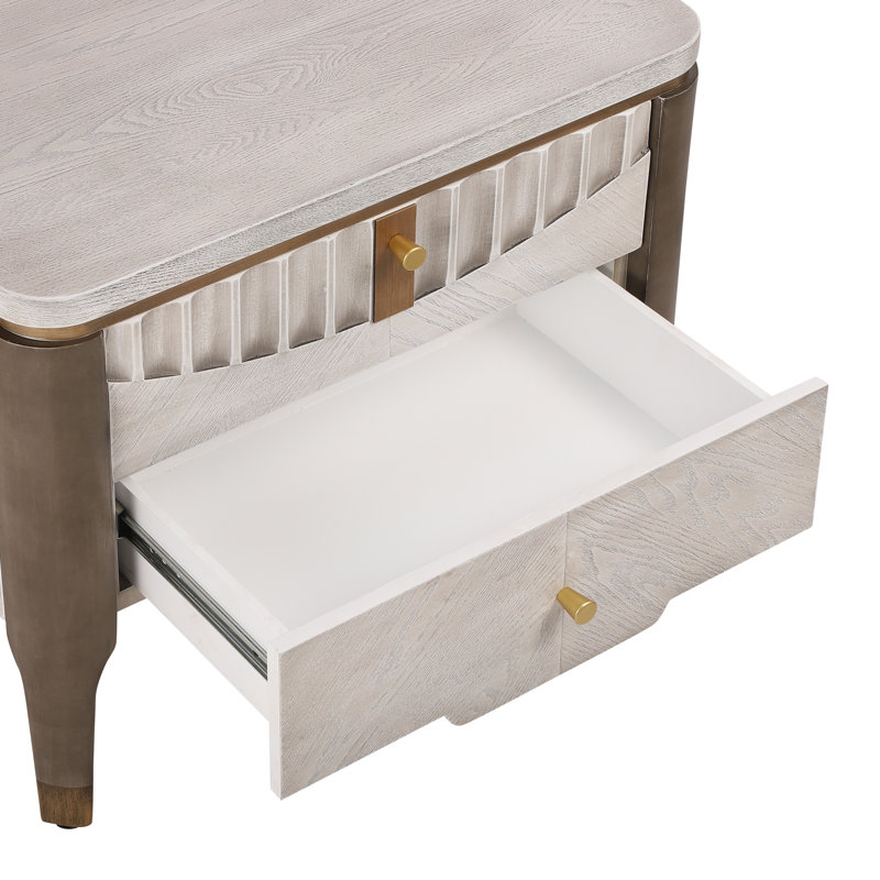 Westin Wooden Nightstand With 2 Storage Drawers & Metal Handles, Gray