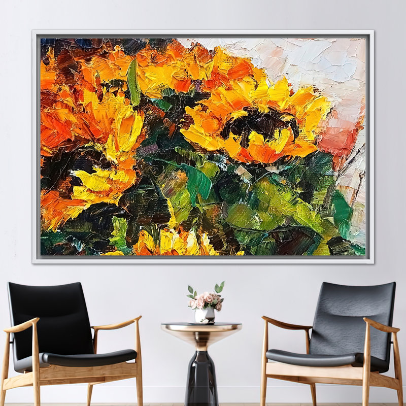 «Sunflower Bouquet Abstract Wall Art», affiche sur toile botanique contemporaine pour la décoration intérieure, Blanc