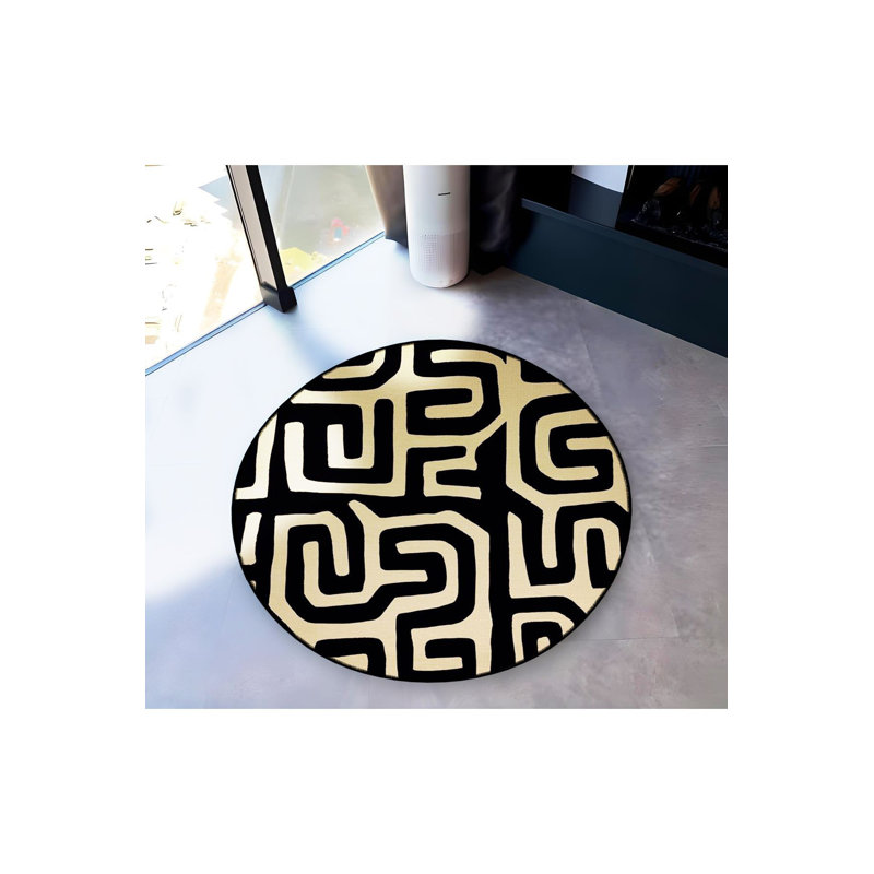 Tapis décoratif rond rond à rayures épaisses et à base épaisse beige, Sous-tapis rond 4 pi 11 po inclus