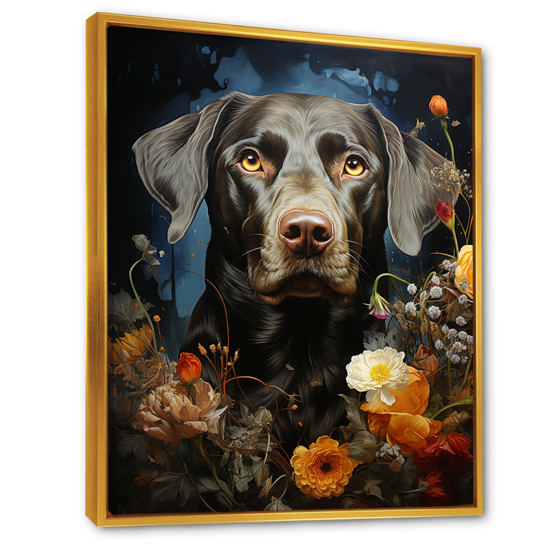 «Dog Weimaraner Majestic Portrait IV», reproduction sur toile, Cadre flottant doré, H 32 po x l 16 po x P 1 po
