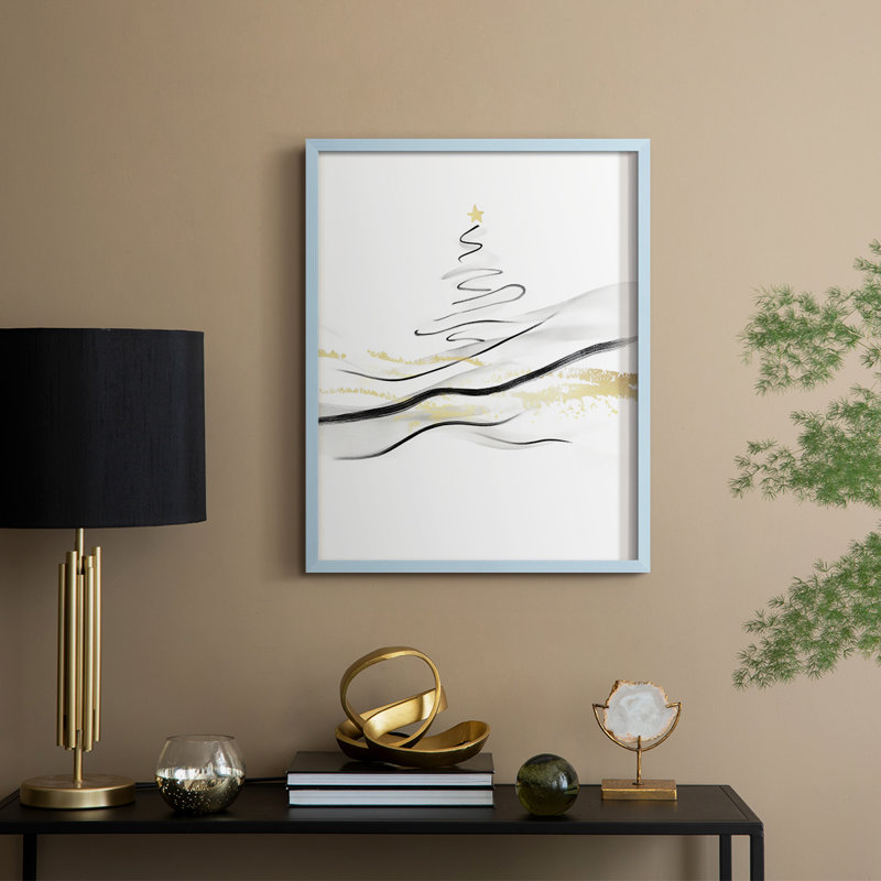 «Christmas Holiday Art», reproduction encadrée en bois massif, Bleu, H 21 po x l 17 po