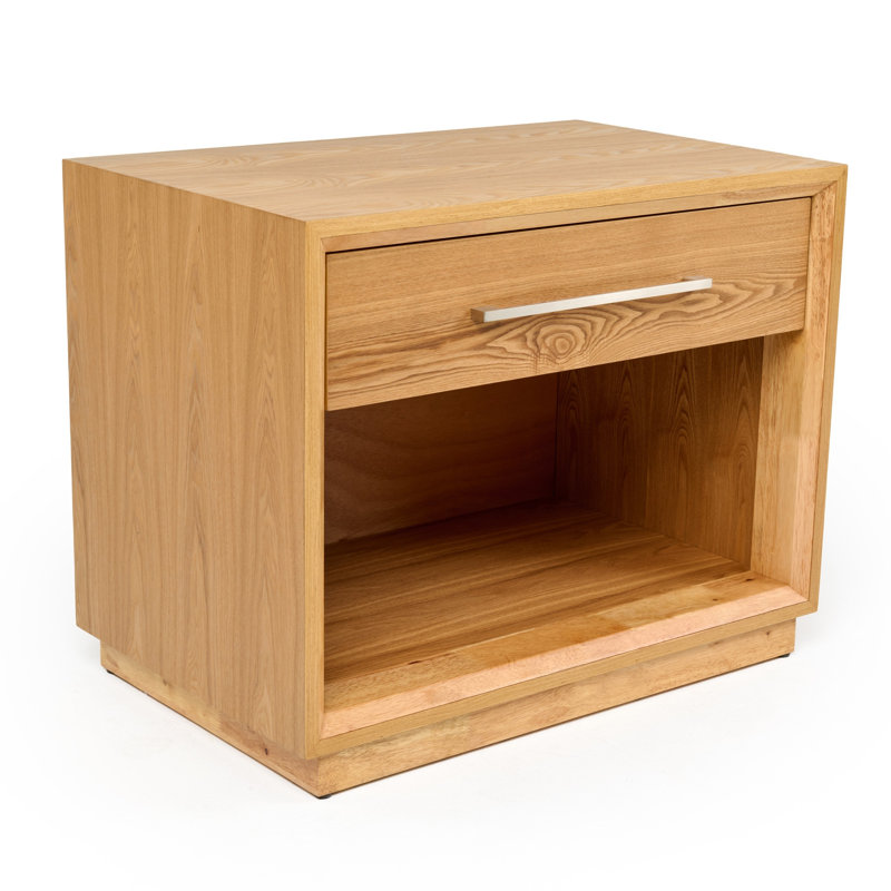 Table de chevet 32 pouces Noe Malia, 1 tiroir, 1 tablette, bois massif brun naturel