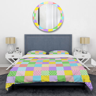 Multicolor Baby Patchwork Polyester Checkered Duvet Cover