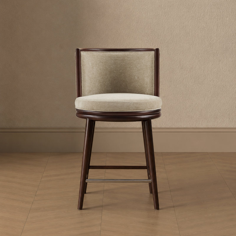 Evalyn Modern Textured Chenille Upholstered Beech Wood Counter Stool in Natural, Natural, Counter Stool (26.3" Seat Height)