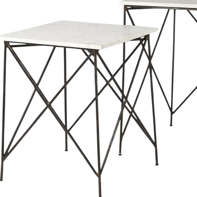 Ensemble de deux tables gigognes carrées en marbre blanc et noir