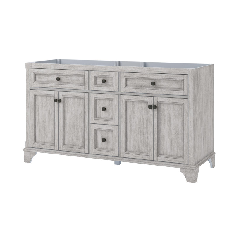 Ellery 60" Vintage Grey Double Freestanding Vanity with Oil-Rubbed Bronze Hardware