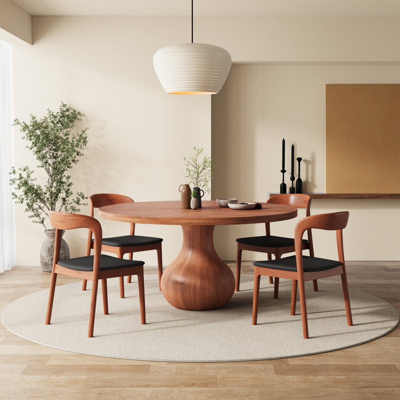 Table de salle à manger ronde Ikerne en noyer rouge massif, 119 cm (47 po), plateau épais de 3 cm (1,2 po), idéale pour la cuisine, les restaurants, les petits déjeuners et les bureaux.