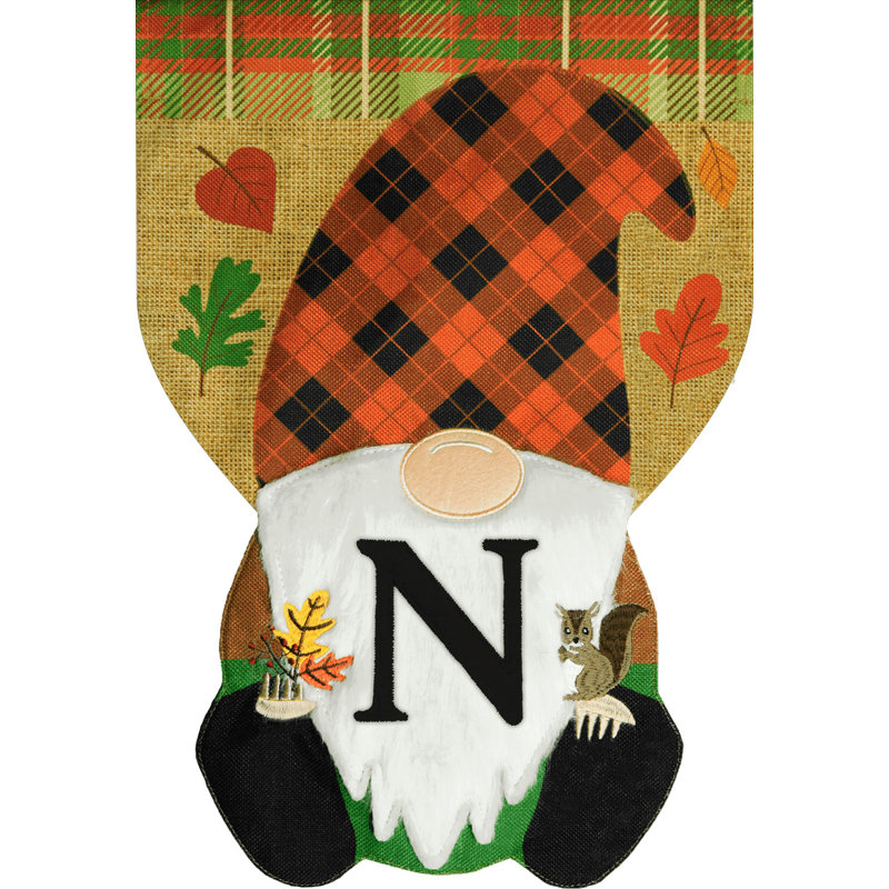 Automne gnome en toile de jute avec monogramme et drapeau de jardin
