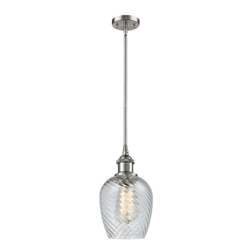Luminaire suspendu en pot 1 lumière Lyman, Motif cannelé transparent, Ampoule non incluse, Nickel satiné brossé