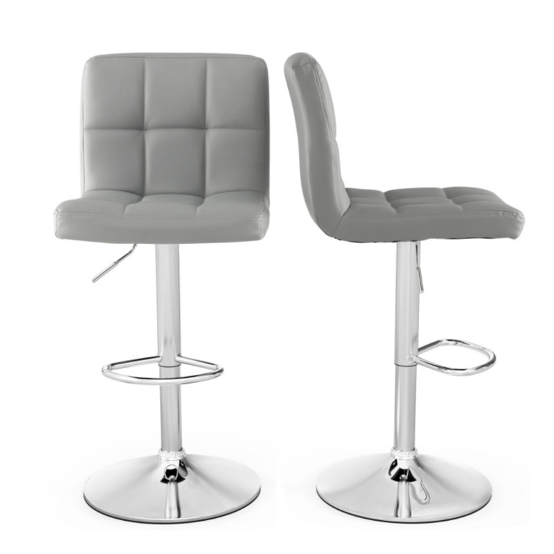 Ensemble de 2 tabourets de bar carrés pivotants réglables avec dossier et repose-pieds, Gris