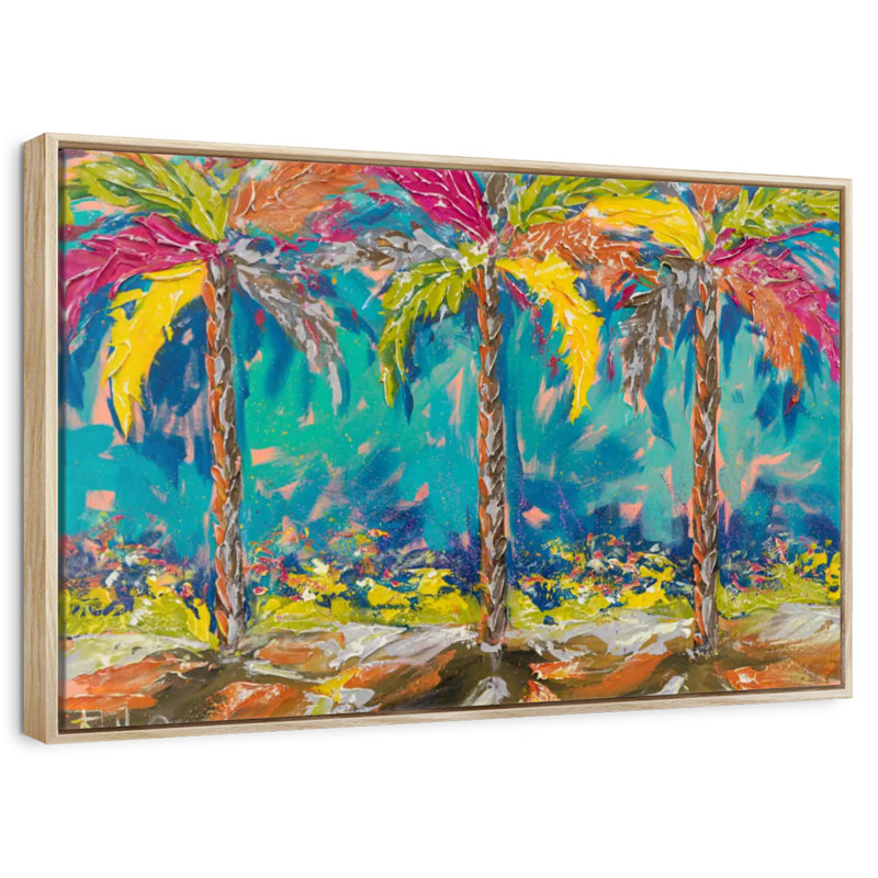 Palmiers d'été tropicaux, Cadre flottant en bois naturel, 13 po x 9 po