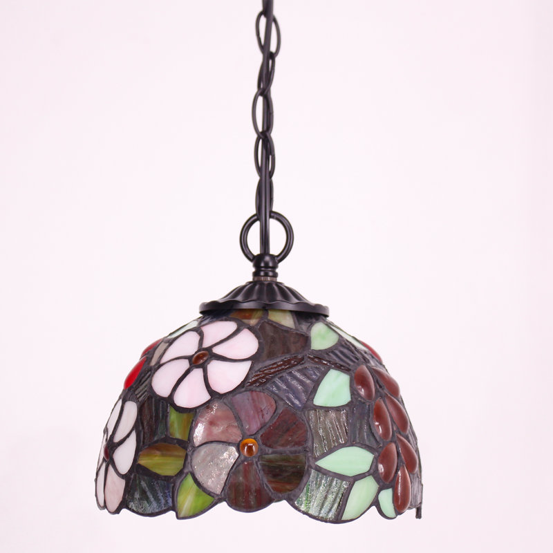 Small Tiffany Pendant Light Plug in Brown Grape Style Stained Glass Hanging Lamp