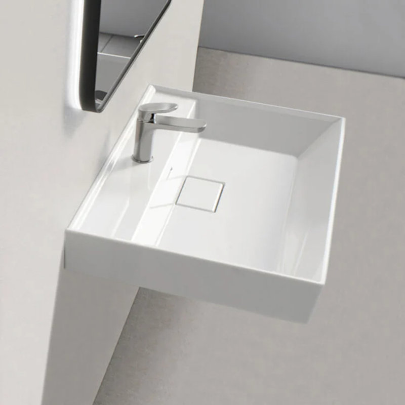 Lavabo de salle de bain carré en céramique avec trop-plein 18,8 po CeraStyle
