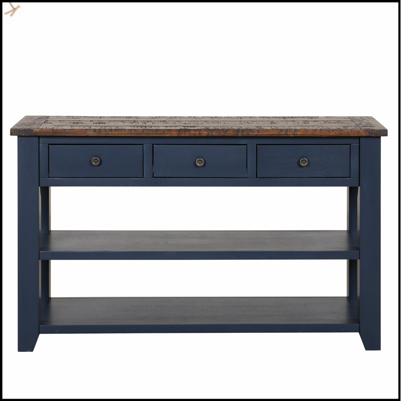 Console en bois de pin massif 48 po, table d'appoint moderne avec 3 tiroirs et 2 tablettes, facile à assembler, Navy Blue