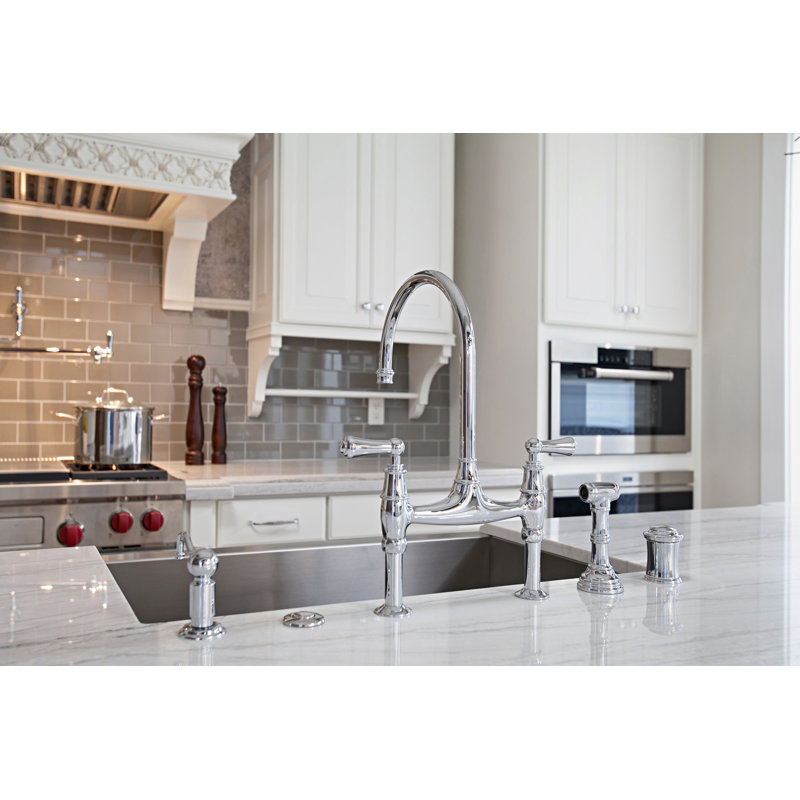Edwardian™ Country Two Handle Wall Mounted Swing Arm Pot Filler Faucet with Lever Handles, Polished Chrome