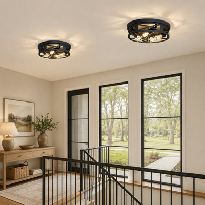 2 Pack 4-Light Matte Black Industrial Flush Mount Ceiling Light