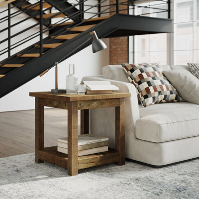 Pembroke Reclamation Rustic Reclaimed Solid Wood Square End Table With Storage Shelf