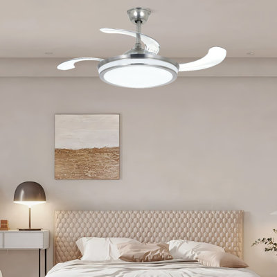 42 Inch - Silver Minimalist Fan Chandelier - Remote Control / Dimmable / Variable Speed - Suitable For Living Room And Any Room