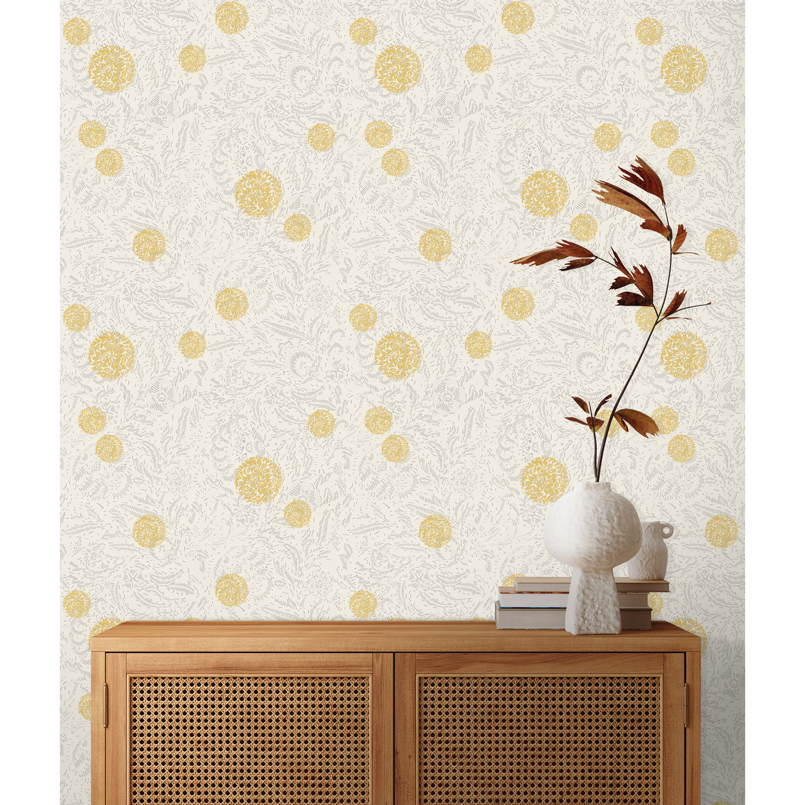 Yuki Osada Floral Wallpaper, Yellow/Cream