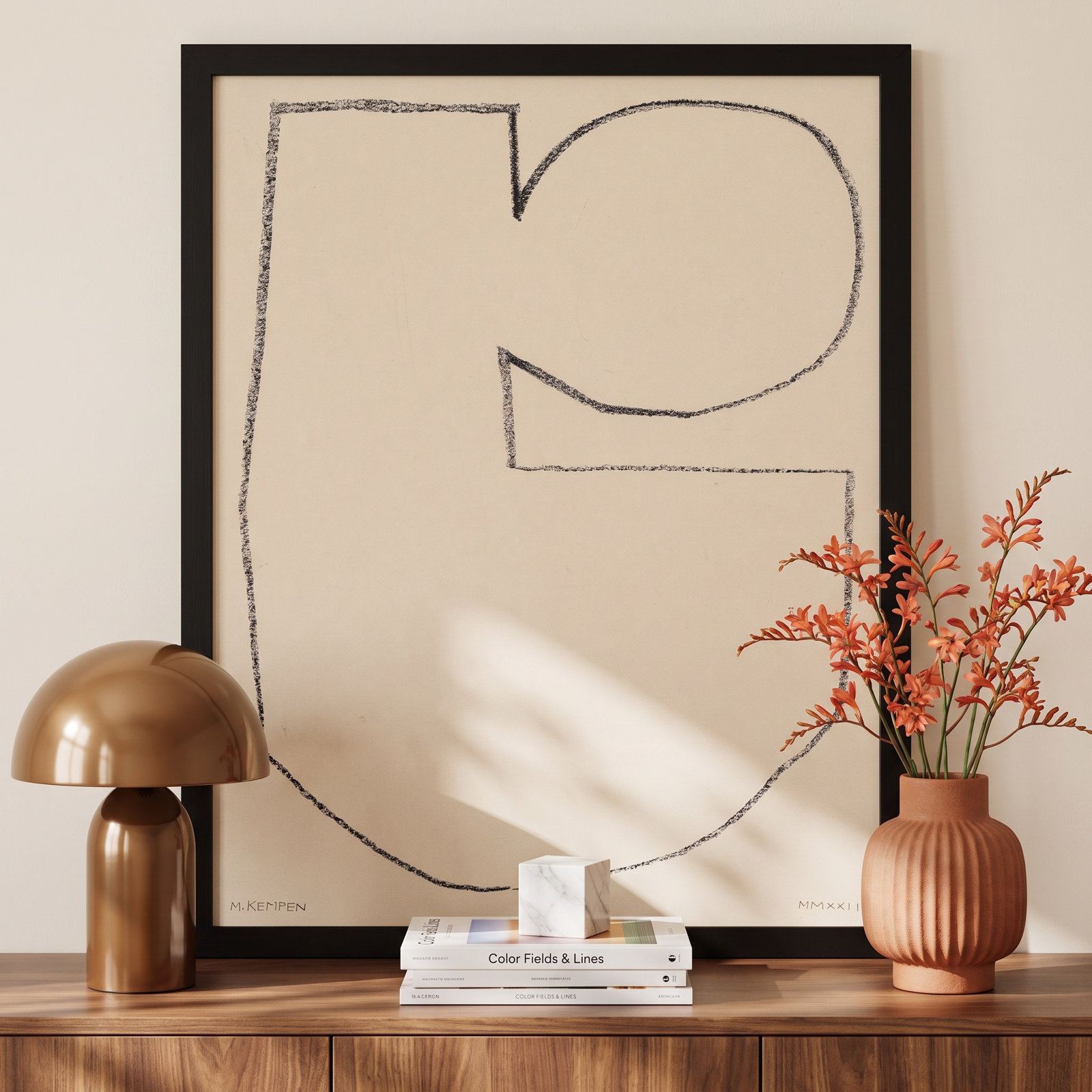 Freya "Outlines 5" Print, 16" W x 20" H, Black Framed