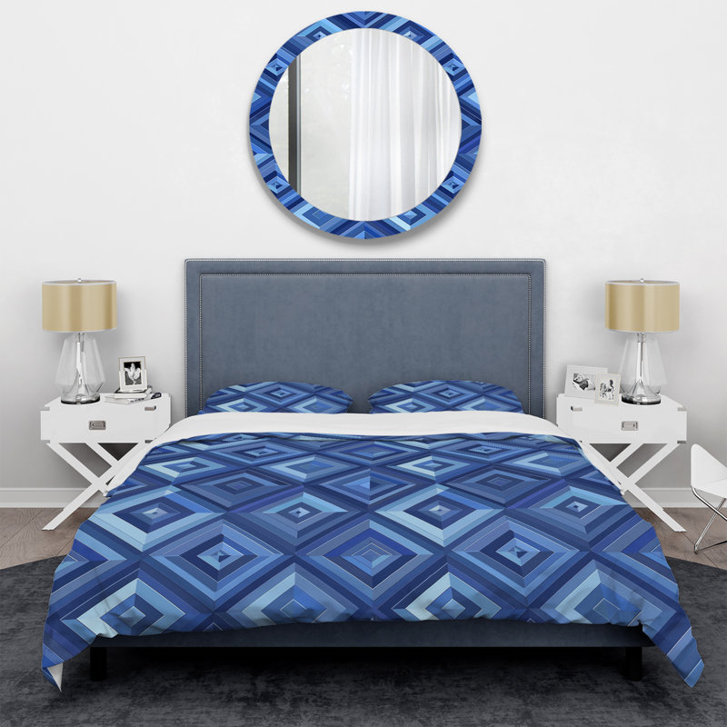Blue Modern Maze II - Ensemble de housse de couette moderne, Housse de couette très grand et 2 très grandes t