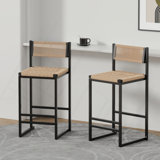 Kitchen Bar Stools With Footrest Set Of 2 Paper Rope Weave Dining Chairs Counter Height Barstool