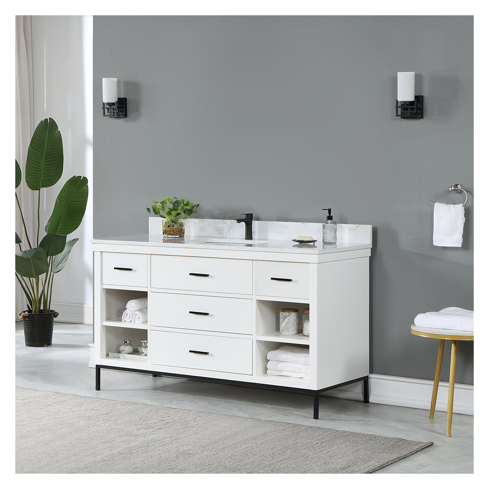 Adaire 60'' Single Bathroom Vanity, Brown, Matte Black
