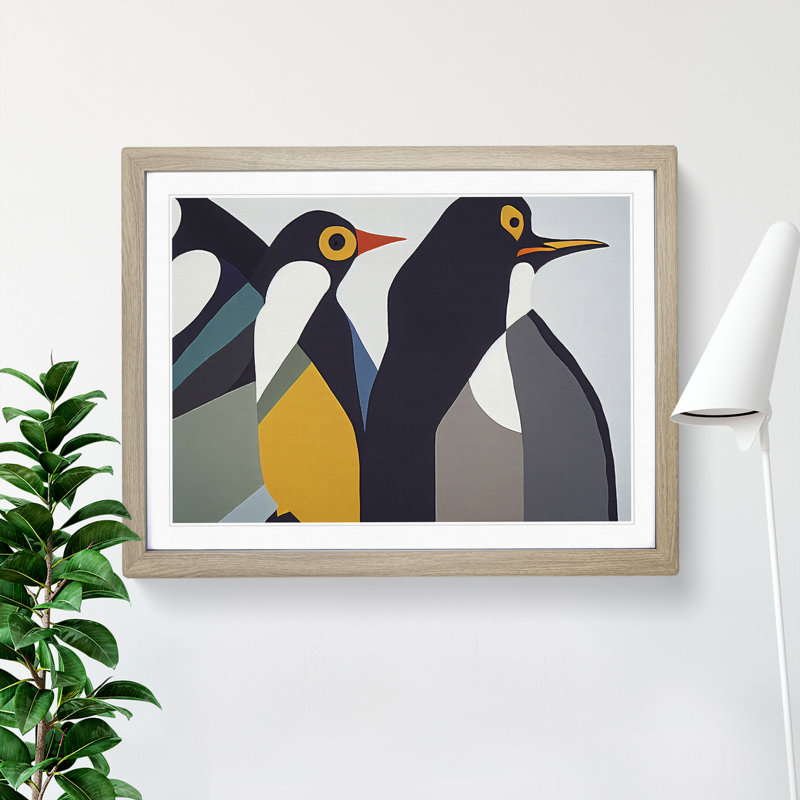 XH1022-6878X Penguins - Single Picture Frame Print, 46cm H x 64cm W x 2cm D, Oak Framed