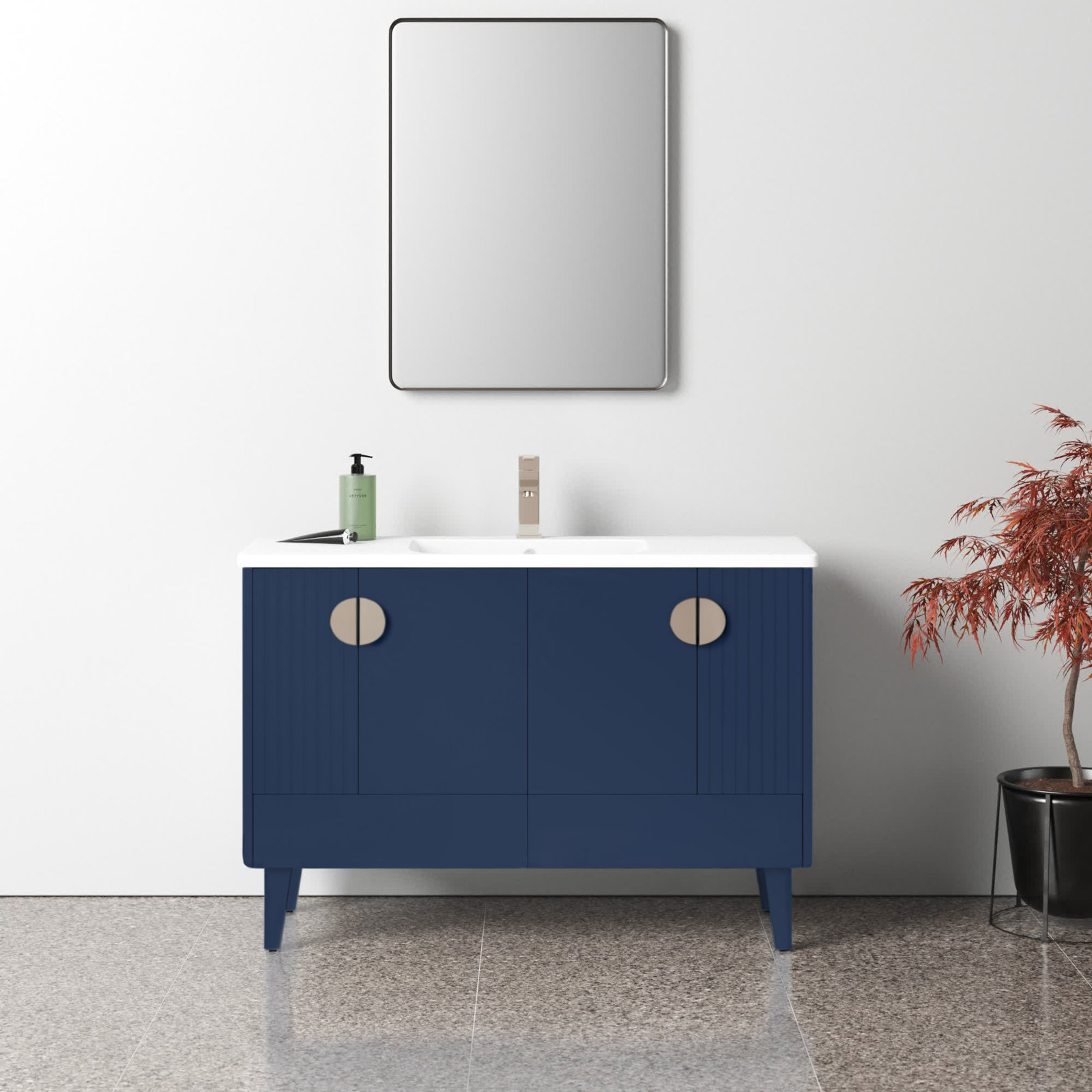 Saimah 48'' Single Bathroom Vanity, Navy Blue, Satin Nickel