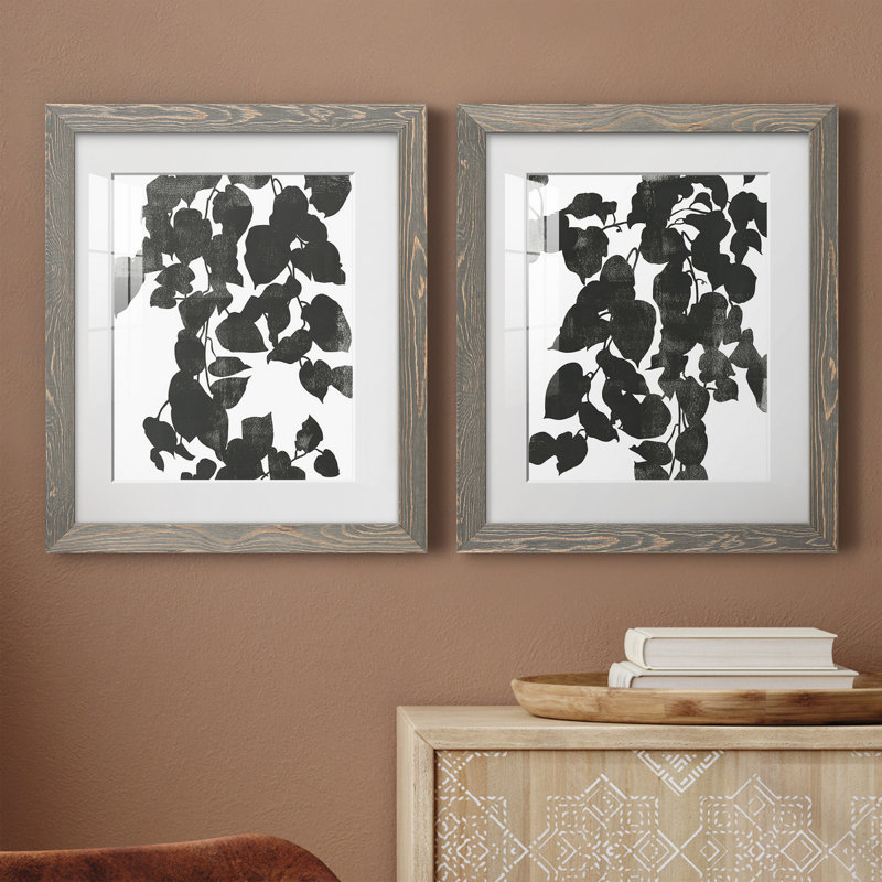 Pothos Silhouette I - ensemble de 2 reproductions de dessins encadrés, H 20 po x l 17 po x P 1 po, Papier encadré blanc
