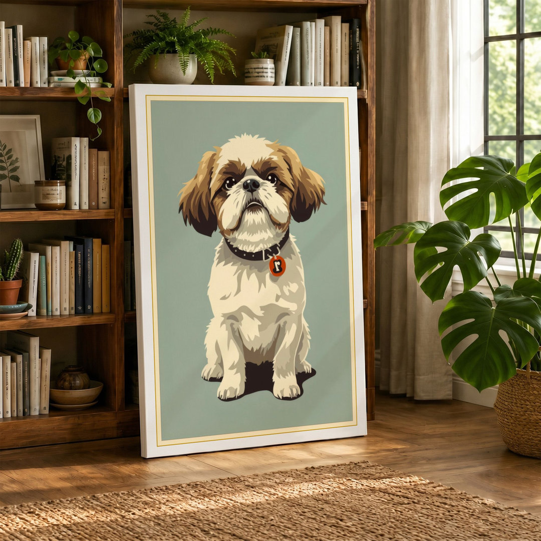 Shih Tzu Portrait Vintage - Wrapped Canvas