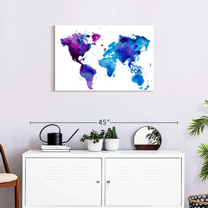 Aliaz Cool Hues World Map, 20" H x 30" W