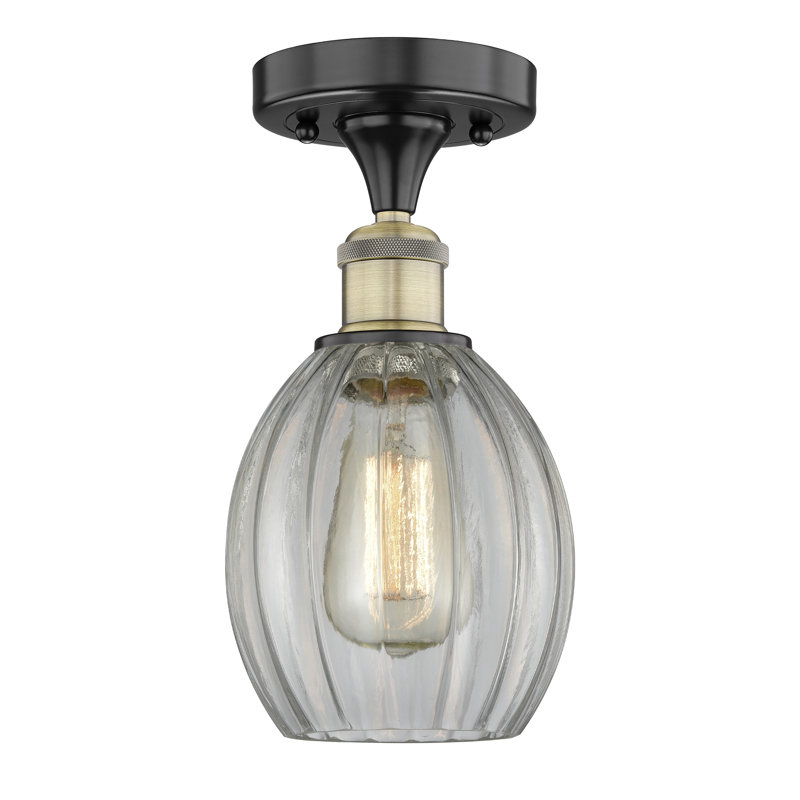 Plafonnier semi-encastré en verre Berl, Transparent, Laiton antique noir