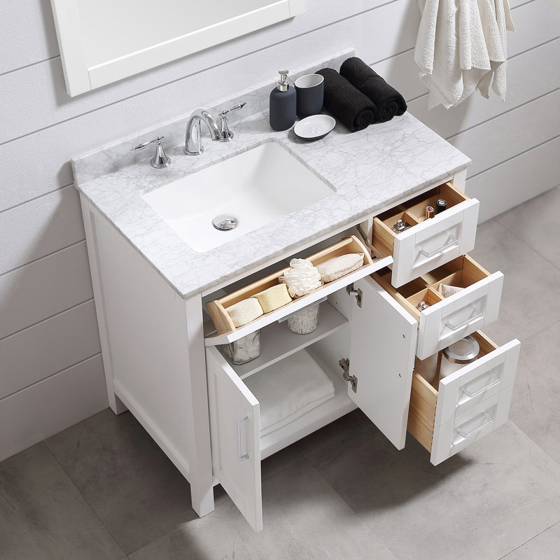Tahoe 36" Pure White Freestanding Bathroom Vanity with Carrara Marble Top