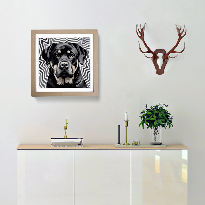 Rottweiler Op - Single Picture Frame Print on Wood, Oak