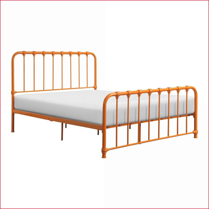 Cadre de lit plateforme double en métal orange - Aucun sommier requis pour la chambre à coucher