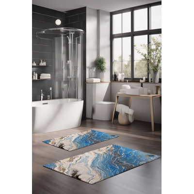 Ensemble de tapis de bain de luxe Eakly (2 pièces), 100% polyester, 16,0 x 23,6 pouces et 23,6 x 39,4 pouces | Conception antibactérienne antidérapante, hauteur de poils de 0,3 po | Lavable à la machine, durable et facile à nettoyer | Idéal pour la décoration de salle de bain
