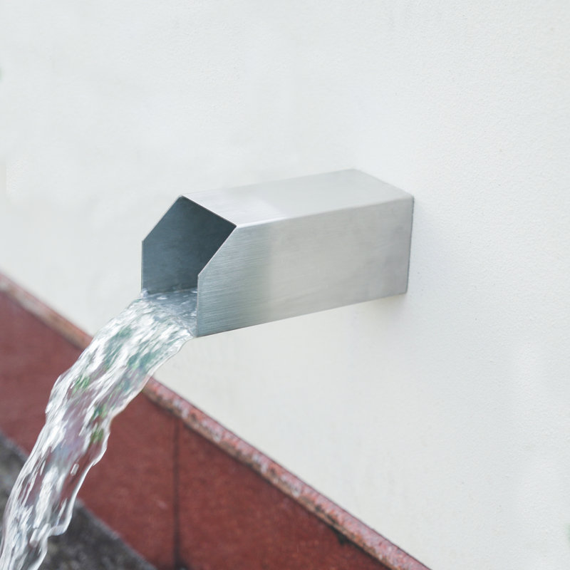 4" Square Water Fountain Spout, 316 Stainless Steel Spillway Waterfall Accent Scupper with Integrated Spray Baffle for Landscape Decor, Pond, Pool, Water Wall, Fountain 