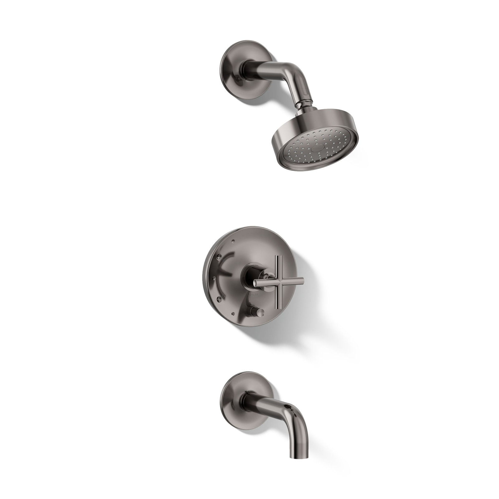 Purist Rite-Temp Tub and Shower Faucet, Cross Handle, Vibrant Titanium