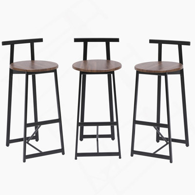 Bar Stool Set Of 3 Counter Height Barstools With Back Armless Dining Chairs For Kitchen Island (Black & Walnut Brown)