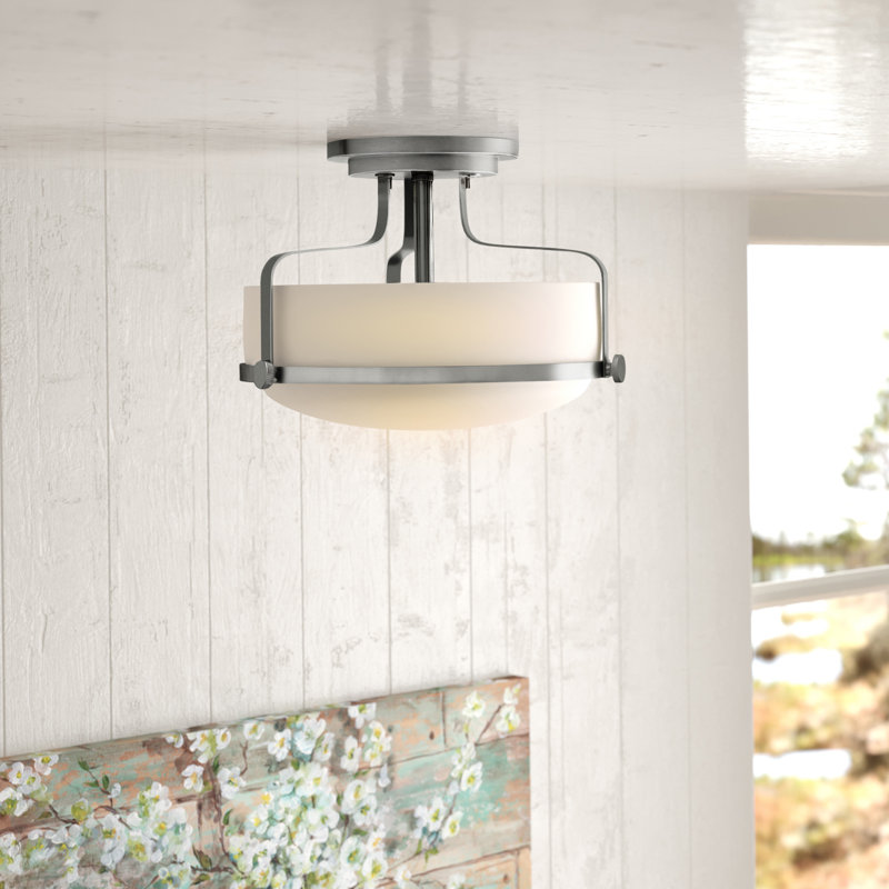 Harper 14.5-in 3-Light Semi-Flush Mount Retro Ceiling Light, MED, Brushed Nickel