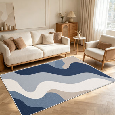 Tapis 1pc bleu beige, élégant tapis décoratif polyvalent, facile à nettoyer et à entretenir, meuble idéal pour la chambre à coucher, le salon, le couloir, le vestibule, le dortoir et le bureau afin de rafraîchir l'ambiance intérieure de votre maison