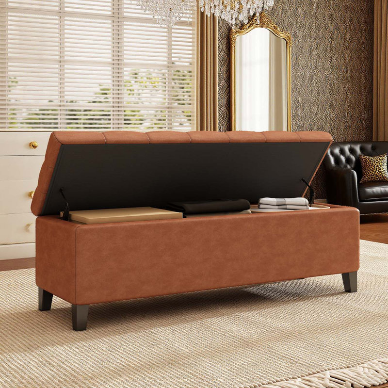 Banc de rangement en tissu Amalfi, Velours mauve, 17" H x 51" W x 17.5" D