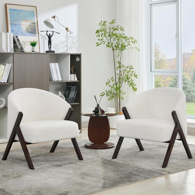 Mid-Century Accent Chair, Wood Frame Comfy Reading Chair for Living Room Bedroom, Easy Assembly