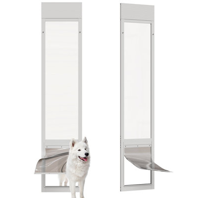 Insert pour chien pour porte-fenêtre coulissante en verre avec serrure — Cadre en aluminium réglable en hauteur, verre trempé