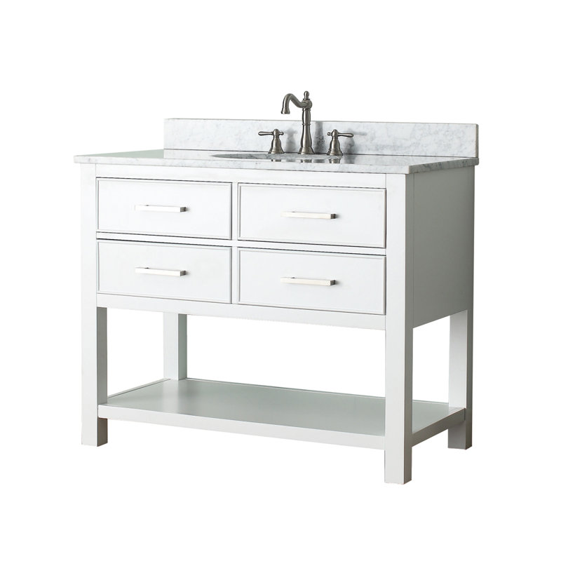 Ensemble de meuble-lavabo simple 43 po Brooks, Blanc, Marbre blanc de Carrare